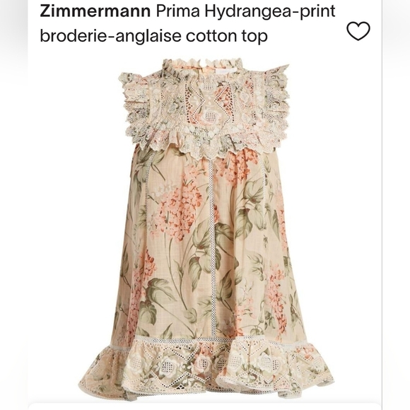 Zimmermann Prima Hydrangea-print broderie-anglaise High Neck cotton top Size 2 - Picture 1 of 11